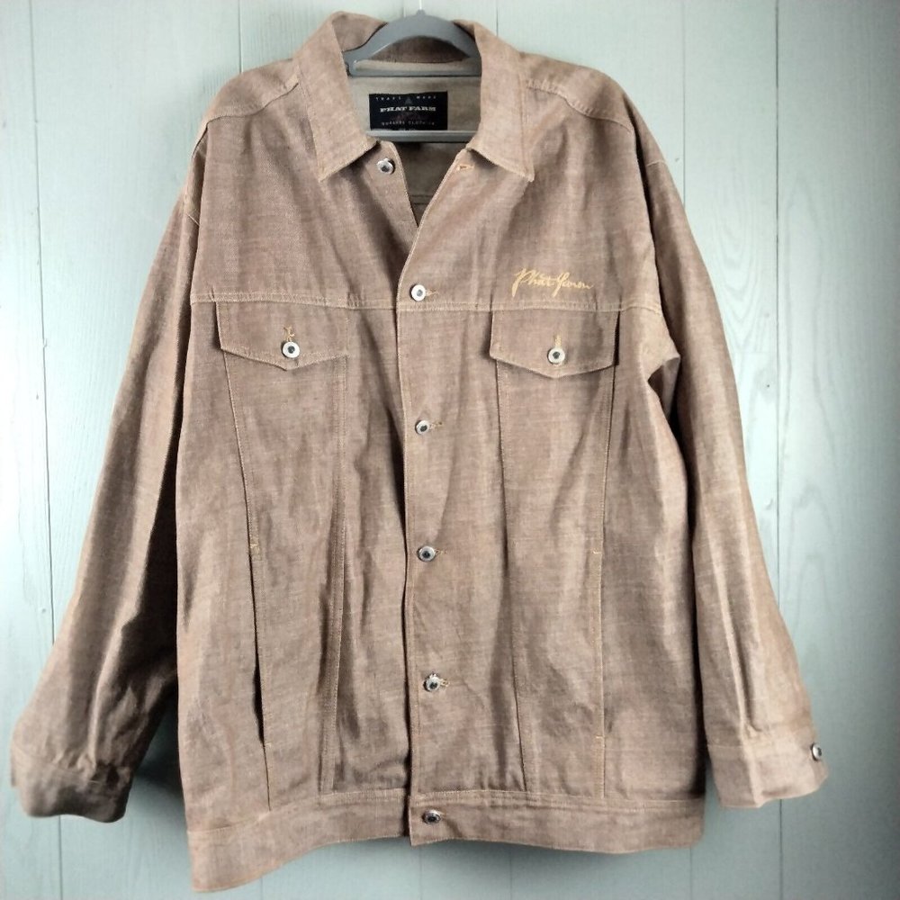 Vintage Phat Farm Denim Jacket Mens XXXL Brown Hong Kong Buttons Trucker Hip Hop